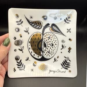 Georges Briard Signed “Forbidden Fruit” Plate| 5.75”| Milk Glass| 24k Gold| MCM